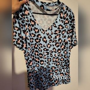 Blue leopard print womens top